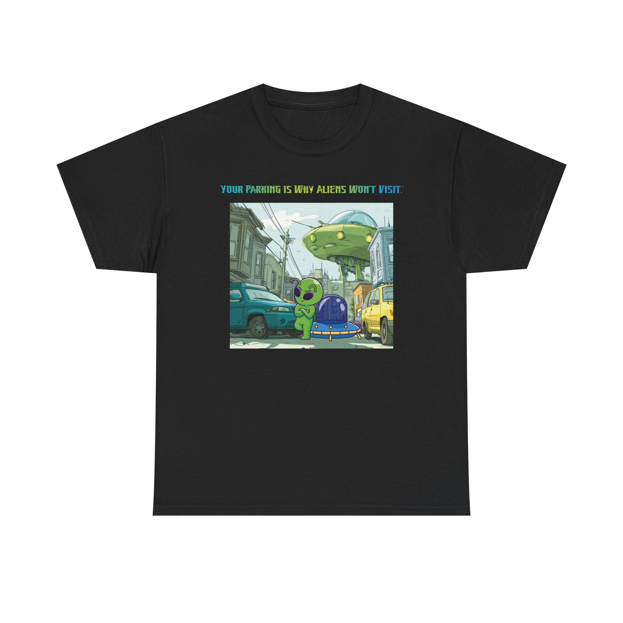 Fun Alien Graphic Tee, Unisex Heavy Cotton T-Shirt for Casual Wear, Unique Gift for Space Lovers, Quirky Humor Shirt, Trendy Summer Top