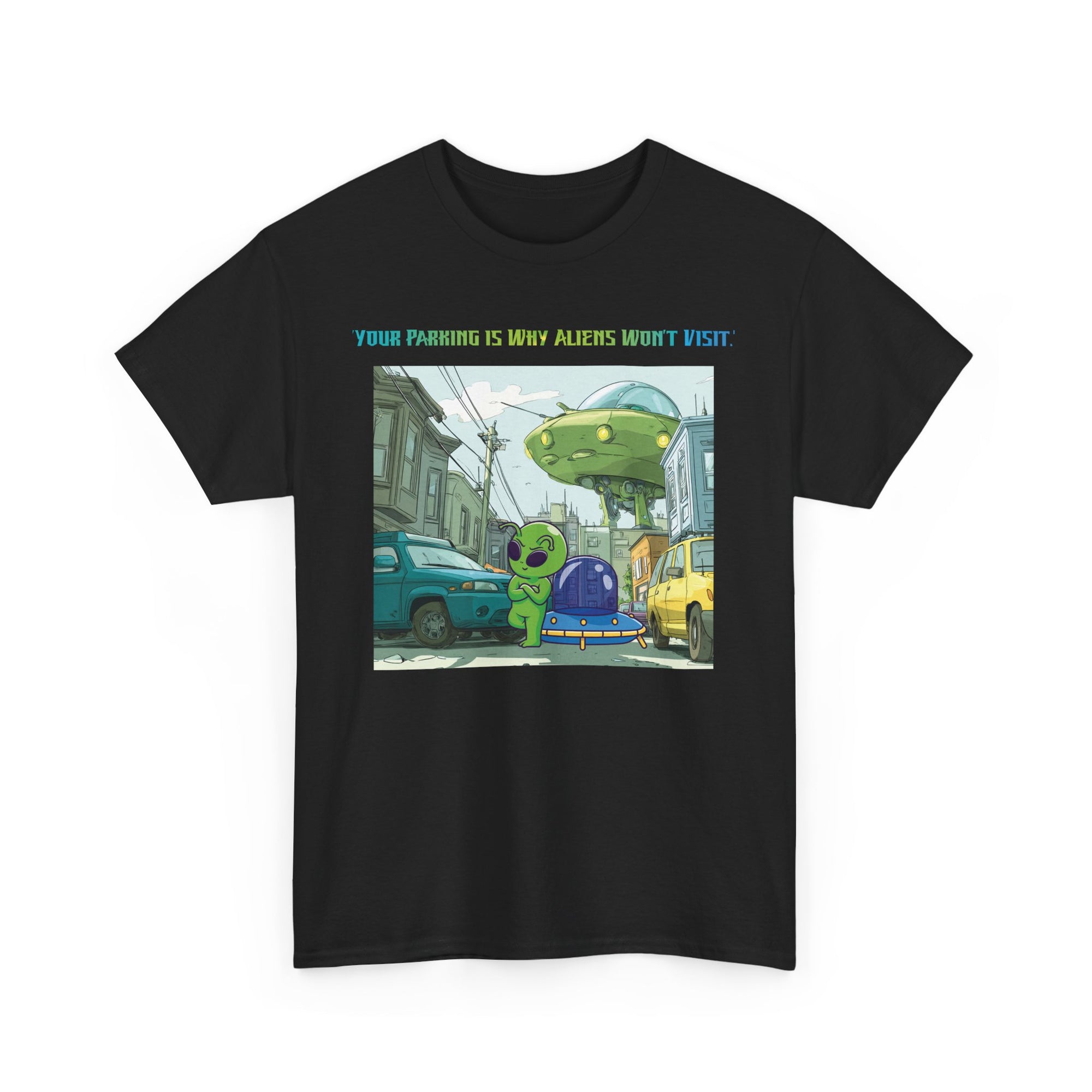 Fun Alien Graphic Tee, Unisex Heavy Cotton T-Shirt for Casual Wear, Unique Gift for Space Lovers, Quirky Humor Shirt, Trendy Summer Top